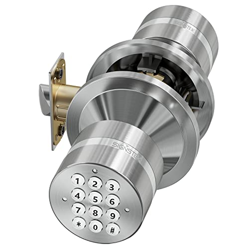 Signstek Keyless Entry Door Lock,Door Knob with Keypad，Smart Code Door Lock,Mute Mode,Passage Function, Easy to Install,Satin Nickel