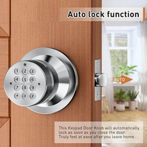 Signstek Keyless Entry Door Lock,Door Knob with Keypad，Smart Code Door Lock,Mute Mode,Passage Function, Easy to Install,Satin Nickel