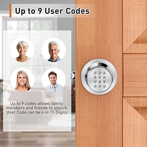 Signstek Keyless Entry Door Lock,Door Knob with Keypad，Smart Code Door Lock,Mute Mode,Passage Function, Easy to Install,Satin Nickel