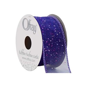 offray, grape wired edge cosmic glitz craft ribbon, 1 1/2-inch x 9-feet, 1 count (pack of 1)