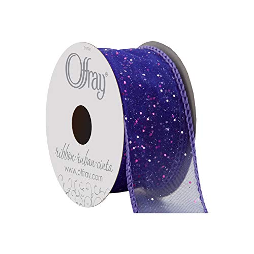 Offray, Grape Wired Edge Cosmic Glitz Craft Ribbon, 1 1/2-Inch x 9-Feet, 1 Count (Pack of 1)