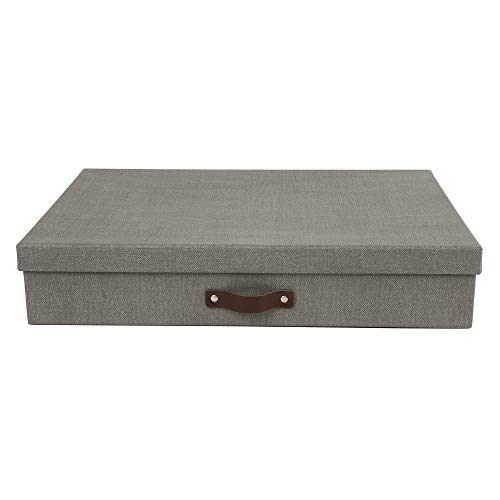 Bigso Sverker Canvas Fiberboard Legal and Art Storage Box | Scrapbook Storage Box for Loose Papers and More | Durable Document Boxes with Lid and Leather Handle | 17.1’’ x 12.2’’ x 3.3’’ | Grey