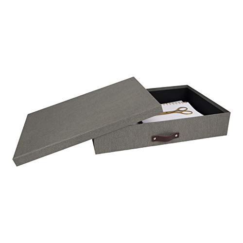 Bigso Sverker Canvas Fiberboard Legal and Art Storage Box | Scrapbook Storage Box for Loose Papers and More | Durable Document Boxes with Lid and Leather Handle | 17.1’’ x 12.2’’ x 3.3’’ | Grey