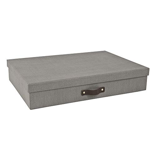 Bigso Sverker Canvas Fiberboard Legal and Art Storage Box | Scrapbook Storage Box for Loose Papers and More | Durable Document Boxes with Lid and Leather Handle | 17.1’’ x 12.2’’ x 3.3’’ | Grey