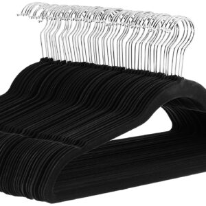 Amazon Basics Slim, Velvet, Non-Slip Suit Clothes Hangers, Black/Silver - Pack of 50