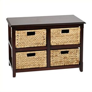 osp home furnishings seabrook 2-tier, 4-drawer storage unit with natural baskets, espresso