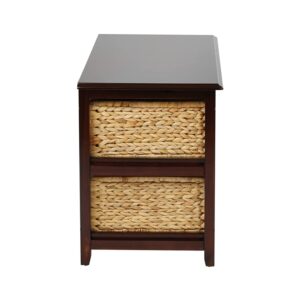 OSP Home Furnishings Seabrook 2-Tier, 4-Drawer Storage Unit with Natural Baskets, Espresso