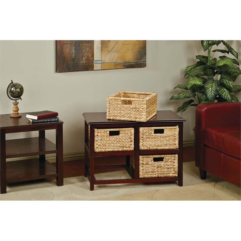 OSP Home Furnishings Seabrook 2-Tier, 4-Drawer Storage Unit with Natural Baskets, Espresso