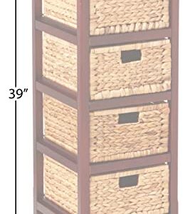 OSP Home Furnishings Seabrook Storage Tower with Solid Wood Frame and Natural Baskets, 4-Drawer, Espresso Finish