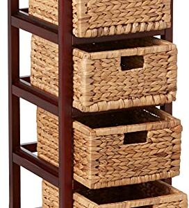 OSP Home Furnishings Seabrook Storage Tower with Solid Wood Frame and Natural Baskets, 4-Drawer, Espresso Finish