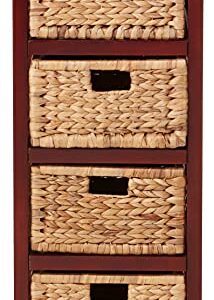 OSP Home Furnishings Seabrook Storage Tower with Solid Wood Frame and Natural Baskets, 4-Drawer, Espresso Finish