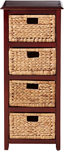 OSP Home Furnishings Seabrook Storage Tower with Solid Wood Frame and Natural Baskets, 4-Drawer, Espresso Finish