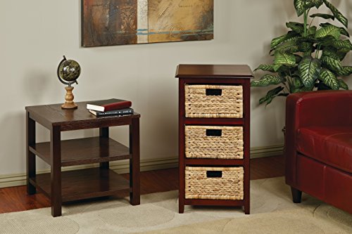 OSP Home Furnishings Seabrook Storage Tower with Solid Wood Frame and Natural Baskets, 3-Drawer, Espresso Finish