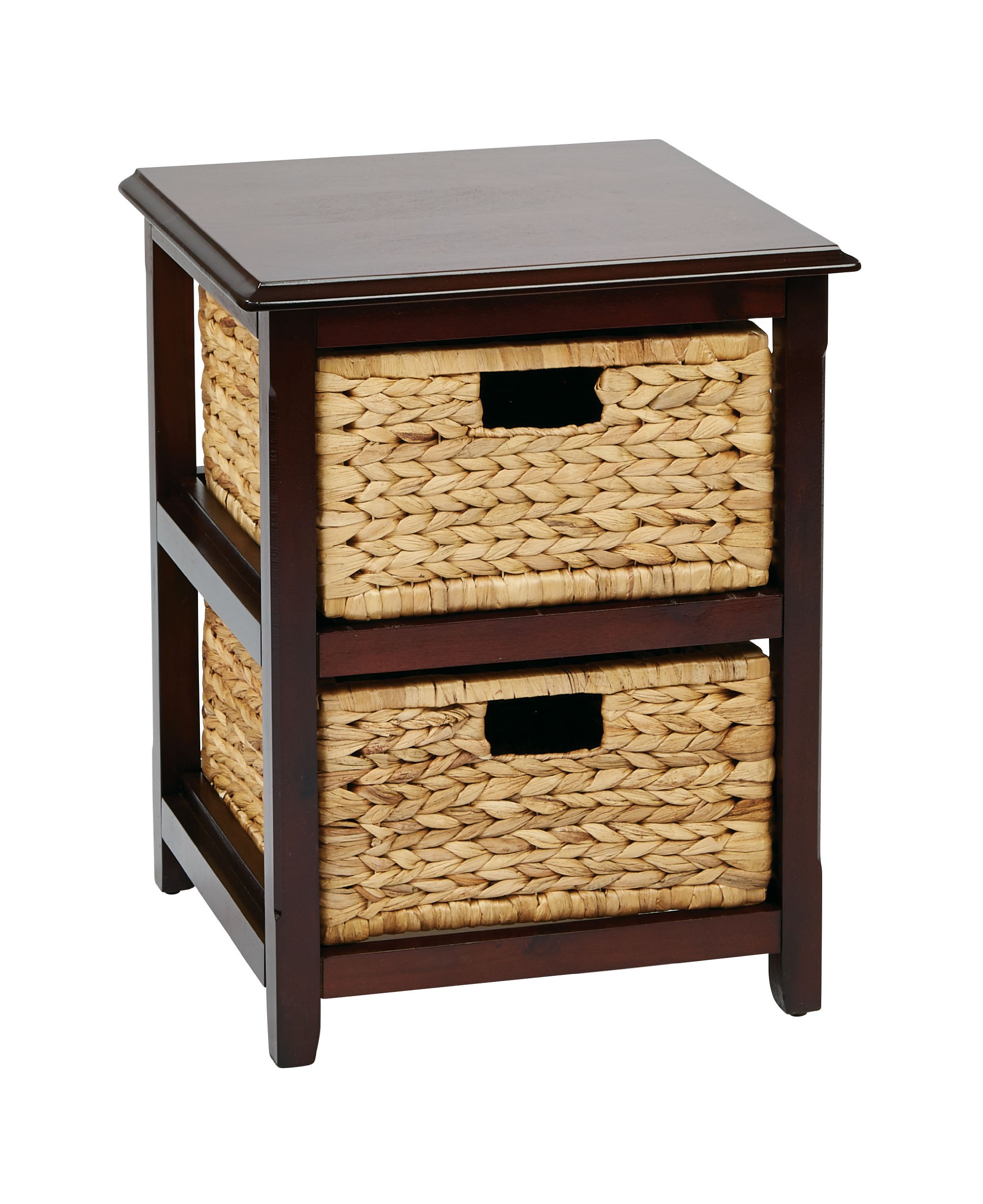 OSP Home Furnishings Seabrook Storage Tower with Solid Wood Frame and Natural Baskets, 2-Drawer, Espresso Finish