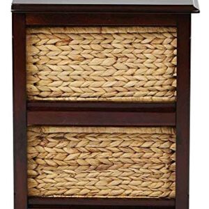 OSP Home Furnishings Seabrook Storage Tower with Solid Wood Frame and Natural Baskets, 2-Drawer, Espresso Finish