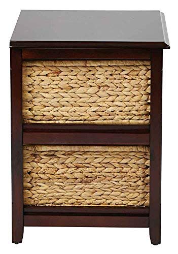 OSP Home Furnishings Seabrook Storage Tower with Solid Wood Frame and Natural Baskets, 2-Drawer, Espresso Finish