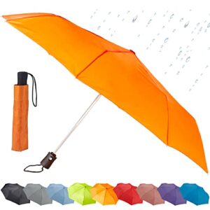 lewis n. clark travel umbrella windproof & water repellent fabric, automatic open close & 1 year warranty, orange