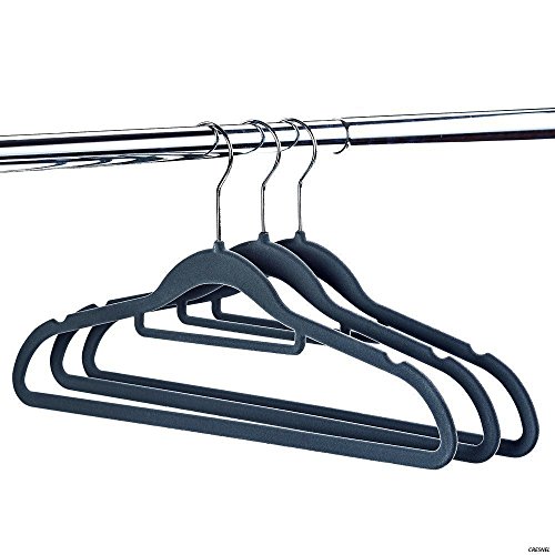 CRESNEL Velvet Hangers 50 Pack - Extra Strong to Hold Heavy Coat and Jacket - Non-Slip & Space Saving Design Excellent for Men and Women Clothes - Rotating Chrome Hook - Modern Gray Color