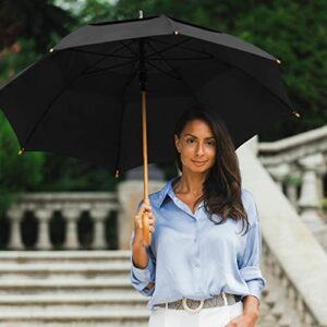 STROMBERGBRAND UMBRELLAS The Vented Urban Brolly 48" Arc Auto Open Large Classic Umbrella with Wooden Hook Handle, Vintage Style Heavy Duty Windproof Long Curved Handle Umbrella for Rain - Black