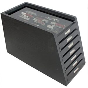 DisplayGifts Knife Storage Glass Top Display Case Holder Tool Storage Cabinet with Felt Bottom Drawers Black