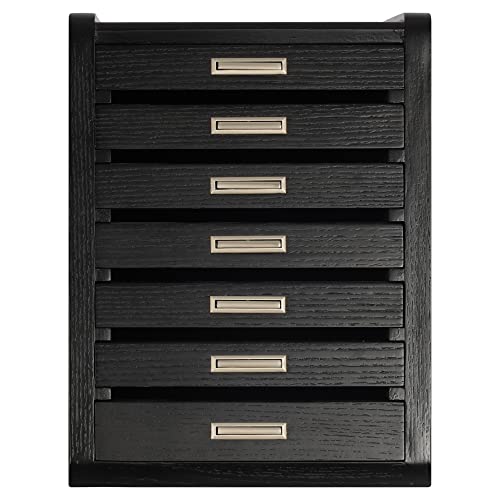 DisplayGifts Knife Storage Glass Top Display Case Holder Tool Storage Cabinet with Felt Bottom Drawers Black