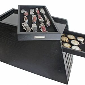 DisplayGifts Knife Storage Glass Top Display Case Holder Tool Storage Cabinet with Felt Bottom Drawers Black