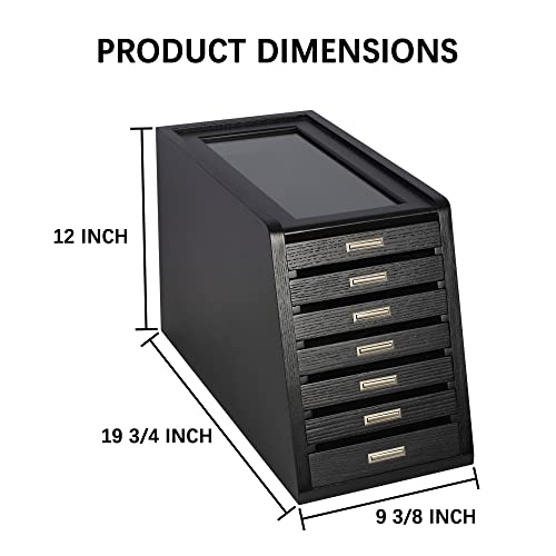 DisplayGifts Knife Storage Glass Top Display Case Holder Tool Storage Cabinet with Felt Bottom Drawers Black