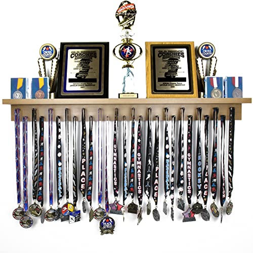 3ft Medal Awards Rack Premier Trophy Shelf- Trophy, Plaque and Medal Display (Stained Walnut)