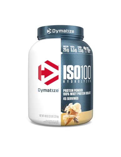 Dymatize ISO 100 Whey Protein Powder with 25g of Hydrolyzed 100% Whey Isolate, Gluten Free, Fast Digesting, Gourmet, 3 Pound, Vanilla, 3 Pound , 48 Oz