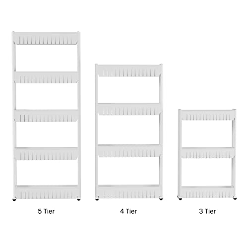 Lavish Store 3-Tier Rolling Cart – Narrow-Space Kitchen or Bathroom Slim Slide Shelves – Organization and Storage Furniture by Lavish Home, (L) 19.5” x (W) 5” x (H) 28”, White