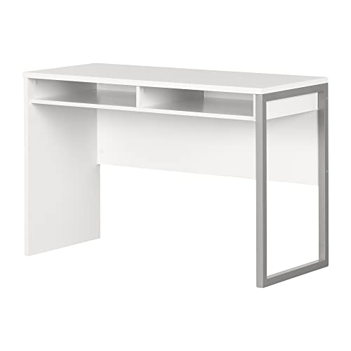 Interface Desk – Sleek Metal Finish – Open Storage for Laptop and Tablet – Pure White - by South Shore