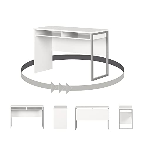 Interface Desk – Sleek Metal Finish – Open Storage for Laptop and Tablet – Pure White - by South Shore