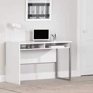 Interface Desk – Sleek Metal Finish – Open Storage for Laptop and Tablet – Pure White - by South Shore