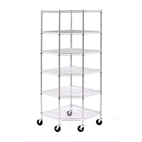 Seville Classics UltraDurable Commercial-Grade 6-Tier NSF-Certified Corner Steel Wire Shelving with Wheels, 28" W x 28" D x 72" H