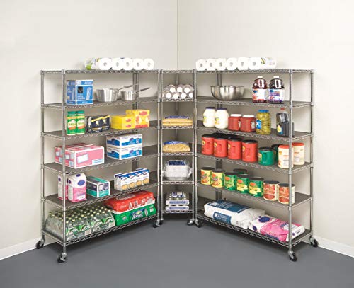 Seville Classics UltraDurable Commercial-Grade 6-Tier NSF-Certified Corner Steel Wire Shelving with Wheels, 28" W x 28" D x 72" H