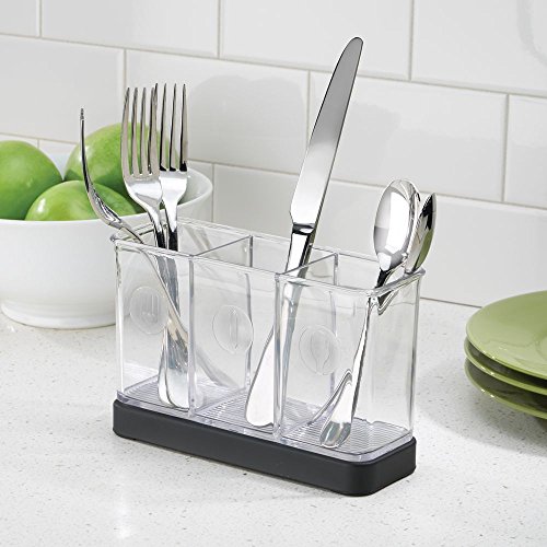 iDesign Forma Decorative Countertop Flatware Organizer - 7.4" x 2.6" x 4.75", Matte Black/Clear