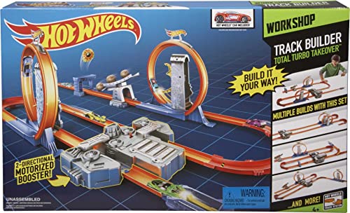 Hot Wheels Track Builder Total Turbo Takeover Track Set, Motorized Playset with Loops & Stunts, Includes 1 Hot Wheels Die-Cast Car, Toy for Kids 6 to 12 Years Old [Amazon Exclusive]