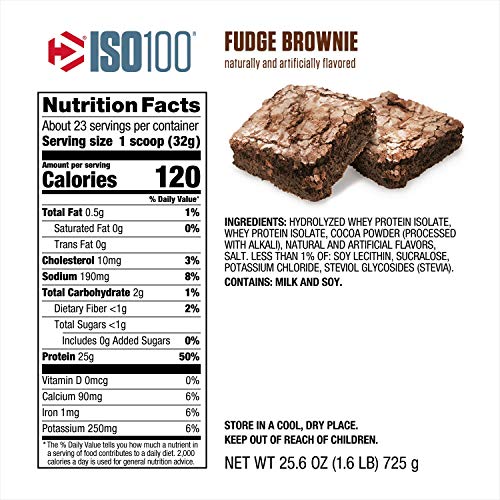 Dymatize ISO 100 Whey Protein Powder with 25g of Hydrolyzed, Fudge Brownie 1.6 Pound 25.6 Ounce