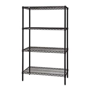 quantum storage systems wr54-1848bk starter kit for 54" height 4-tier wire shelving unit, black finish, 18" width x 48" length x 54" height