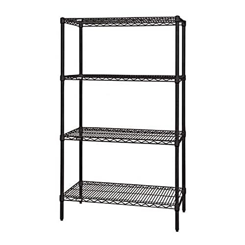 Quantum Storage Systems WR54-1848BK Starter Kit for 54" Height 4-Tier Wire Shelving Unit, Black Finish, 18" Width x 48" Length x 54" Height