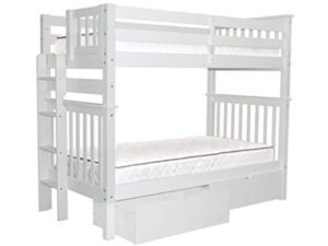 bedz king tall bunk beds twin over twin mission style with end ladder and 2 under bed drawers, white