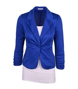 auliné collection women's casual work solid color knit blazer royal blue large