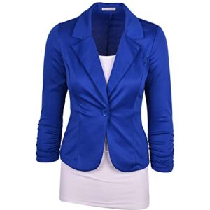 Auliné Collection Women's Casual Work Solid Color Knit Blazer Royal Blue Large