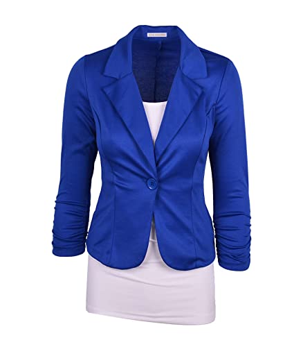 Auliné Collection Women's Casual Work Solid Color Knit Blazer Royal Blue Large