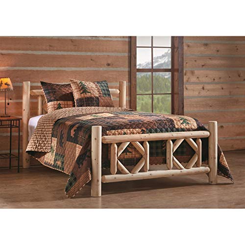 CASTLECREEK Diamond Cedar Log Bed Frame Full-Size, Rustic Natural Wood Bed Frames with Headboard