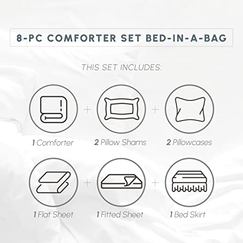 Elegant Comfort® Wrinkle Resistant - Silky Soft Dobby Stripe Bed-in-a-Bag 8-Piece Comforter Set -HypoAllergenic - Full/Queen, Sage