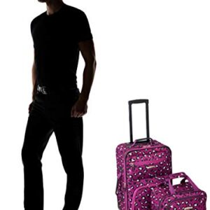 Rockland Fashion Softside Upright Luggage Set, Expandable,Telescopic Handle,Wheel, Purple Leopard, 2-Piece (14/19)