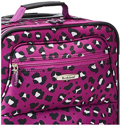 Rockland Fashion Softside Upright Luggage Set, Expandable,Telescopic Handle,Wheel, Purple Leopard, 2-Piece (14/19)