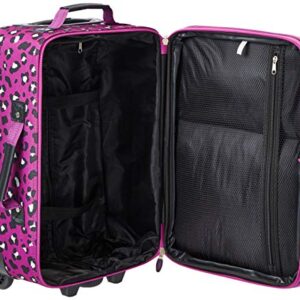 Rockland Fashion Softside Upright Luggage Set, Expandable,Telescopic Handle,Wheel, Purple Leopard, 2-Piece (14/19)