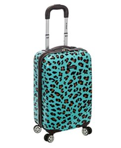 rockland safari hardside spinner wheel luggage, blue leopard, carry-on 20-inch